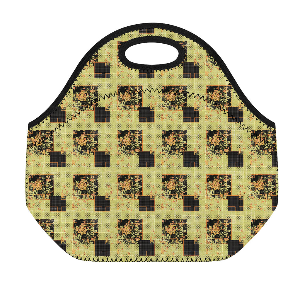 Vintage Flower Patchwork Pattern Print Neoprene Lunch Bag