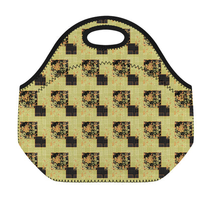 Vintage Flower Patchwork Pattern Print Neoprene Lunch Bag