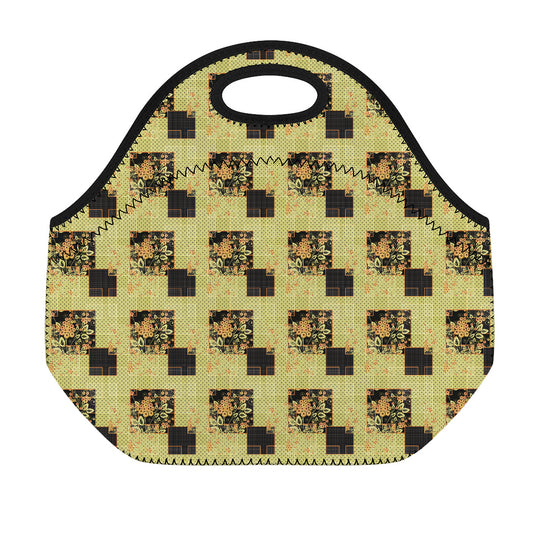 Vintage Flower Patchwork Pattern Print Neoprene Lunch Bag