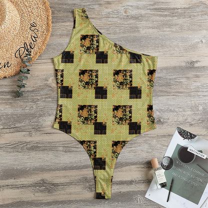 Vintage Flower Patchwork Pattern Print One Shoulder Bodysuit