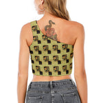 Vintage Flower Patchwork Pattern Print One Shoulder Crop Top