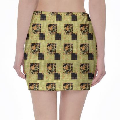 Vintage Flower Patchwork Pattern Print Pencil Mini Skirt