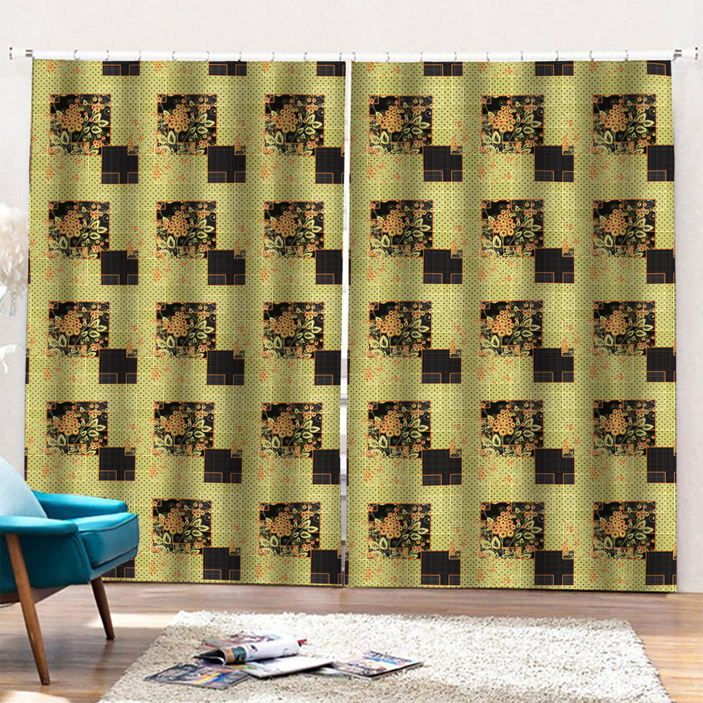 Vintage Flower Patchwork Pattern Print Pencil Pleat Curtains