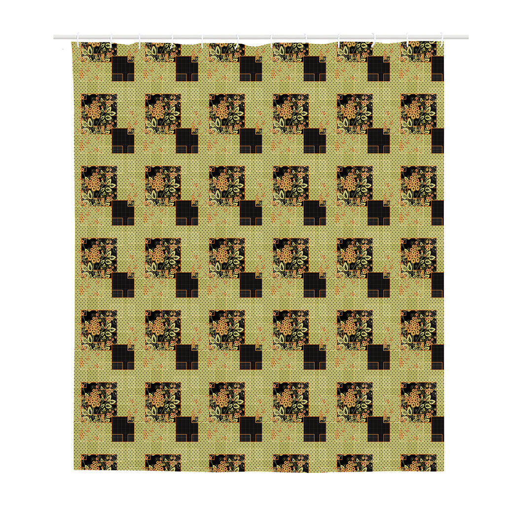 Vintage Flower Patchwork Pattern Print Polyester Shower Curtain