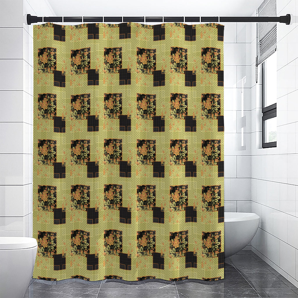 Vintage Flower Patchwork Pattern Print Premium Shower Curtain