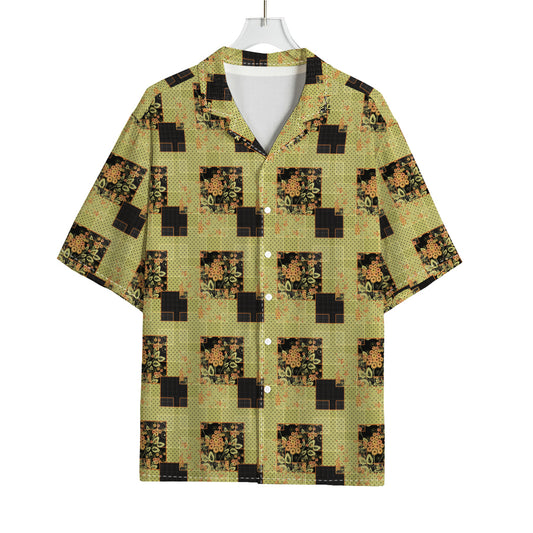 Vintage Flower Patchwork Pattern Print Rayon Hawaiian Shirt