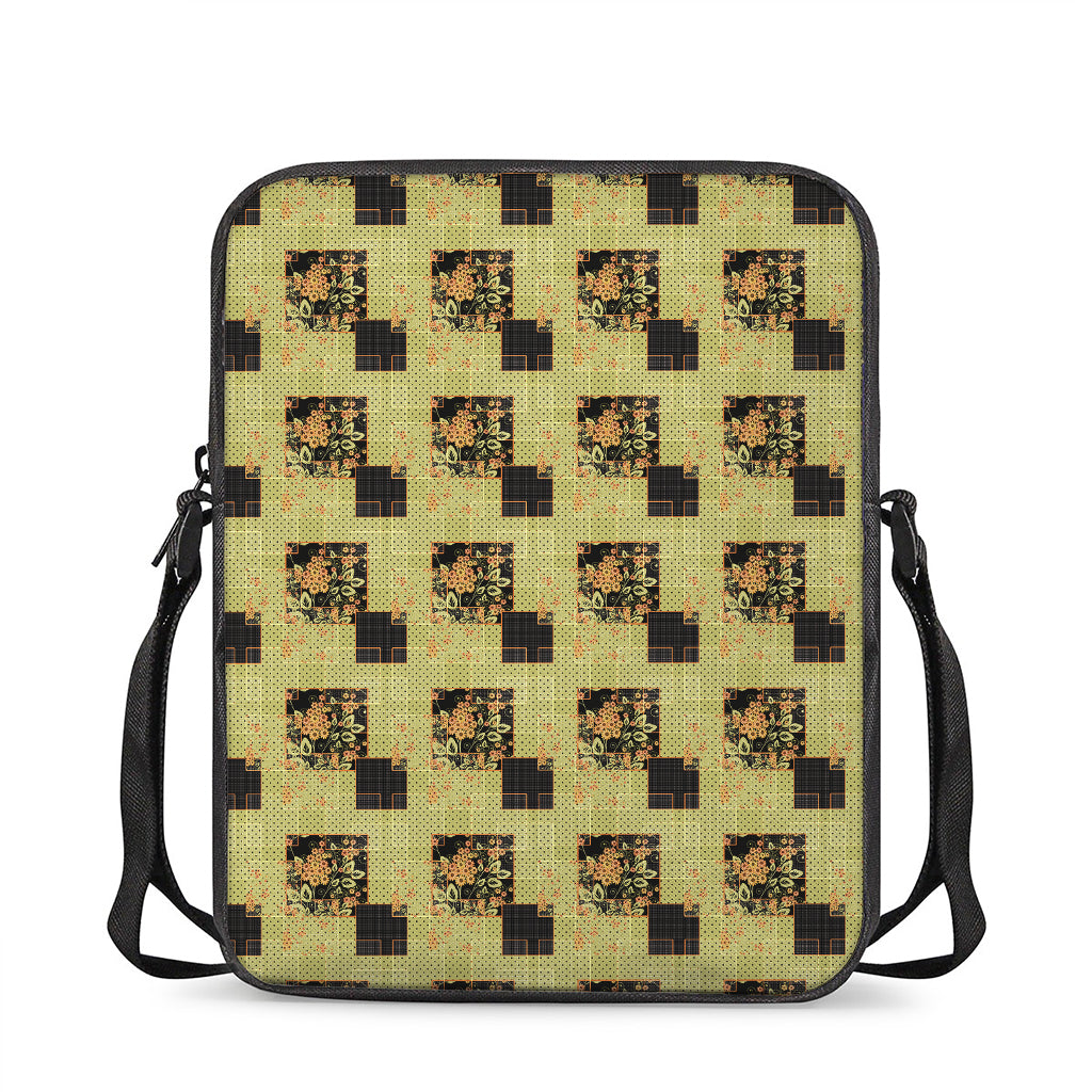 Vintage Flower Patchwork Pattern Print Rectangular Crossbody Bag