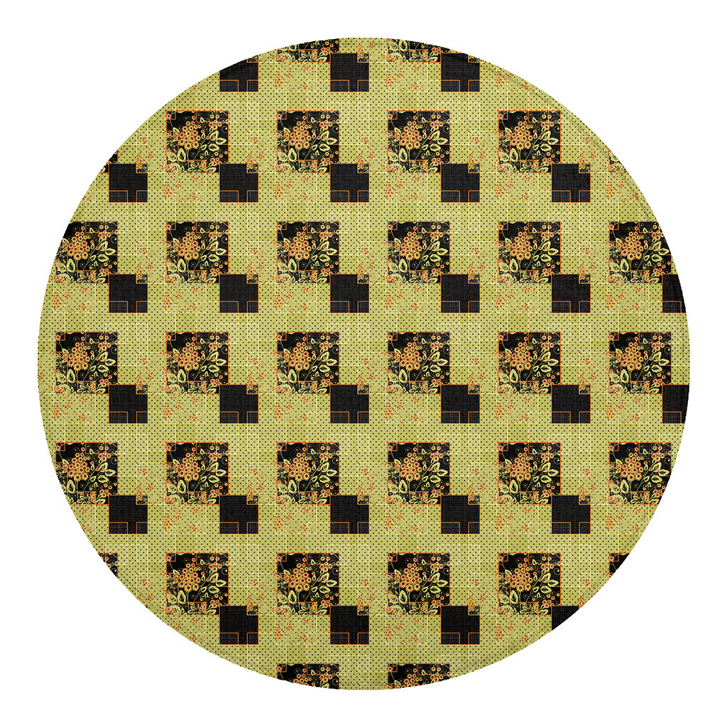 Vintage Flower Patchwork Pattern Print Round Blanket