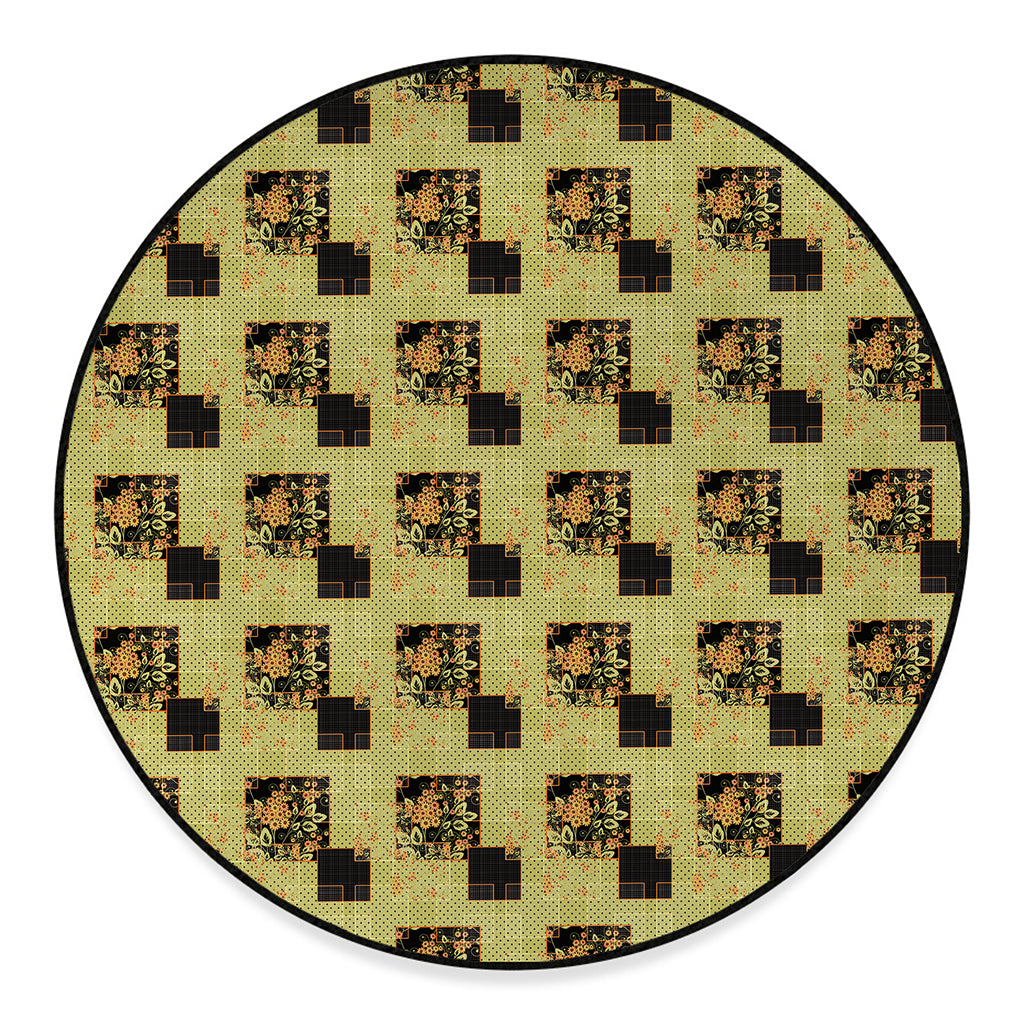 Vintage Flower Patchwork Pattern Print Round Floor Mat