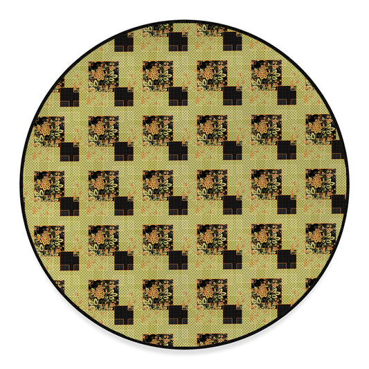 Vintage Flower Patchwork Pattern Print Round Floor Mat