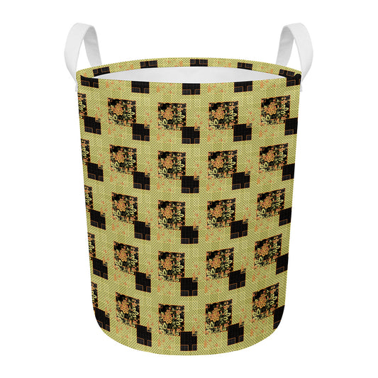 Vintage Flower Patchwork Pattern Print Round Laundry Basket