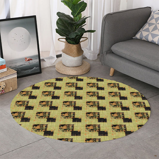 Vintage Flower Patchwork Pattern Print Round Rug