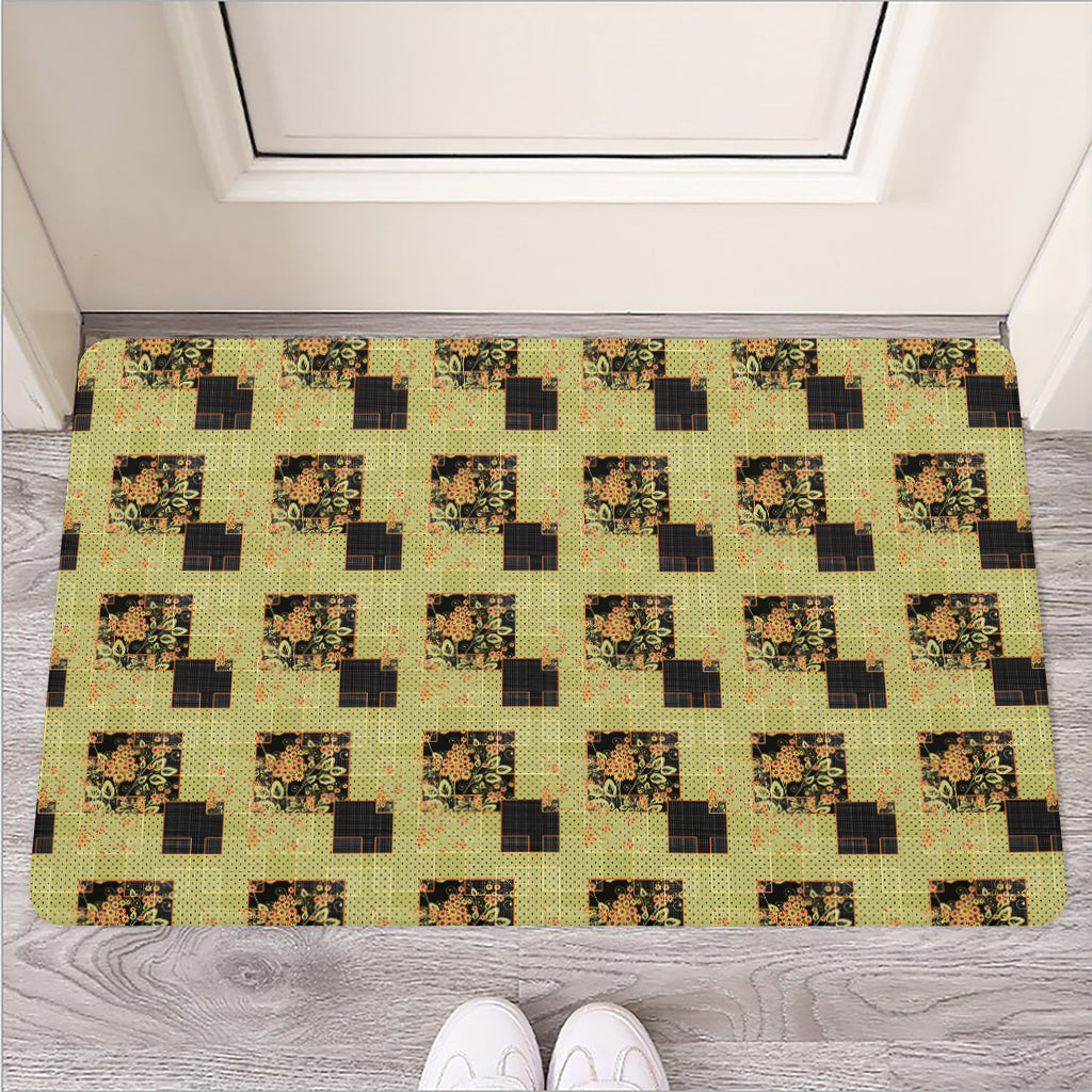 Vintage Flower Patchwork Pattern Print Rubber Doormat