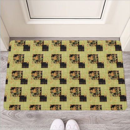 Vintage Flower Patchwork Pattern Print Rubber Doormat