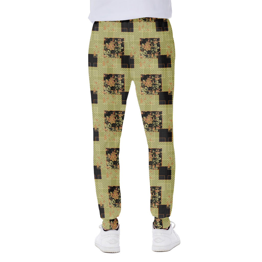 Vintage Flower Patchwork Pattern Print Scuba Joggers