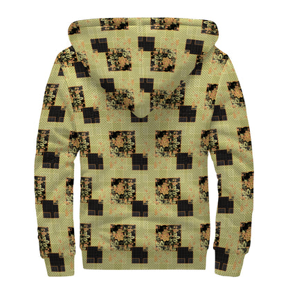 Vintage Flower Patchwork Pattern Print Sherpa Lined Zip Up Hoodie