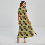 Vintage Flower Patchwork Pattern Print Short Sleeve Maxi Dress
