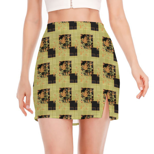 Vintage Flower Patchwork Pattern Print Side Slit Mini Skirt