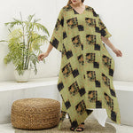Vintage Flower Patchwork Pattern Print Silk V-Neck Kaftan Dress