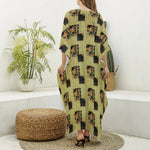 Vintage Flower Patchwork Pattern Print Silk V-Neck Kaftan Dress