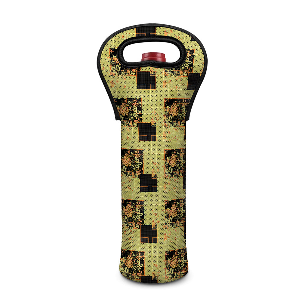 Vintage Flower Patchwork Pattern Print Single Neoprene Wine Tote