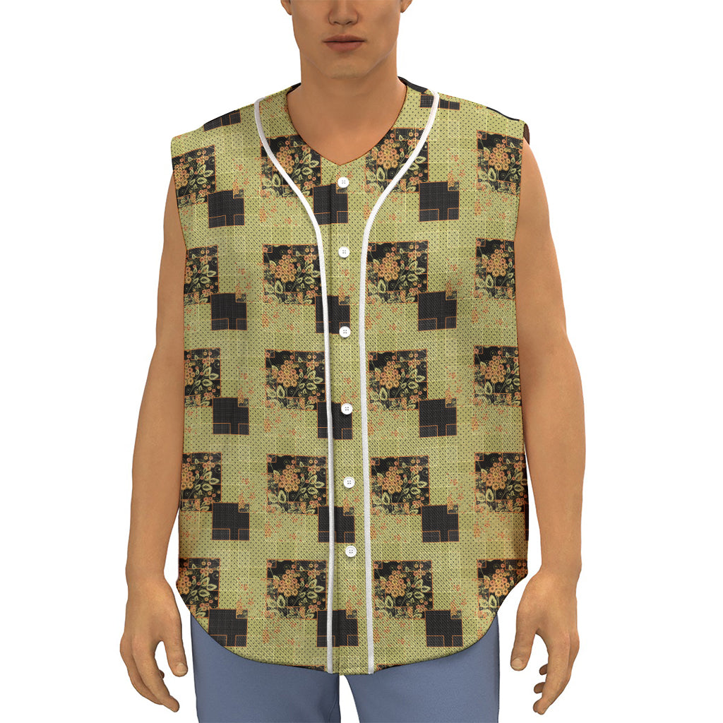 Vintage Flower Patchwork Pattern Print Sleeveless Baseball Jersey
