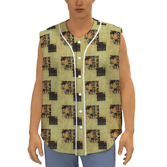 Vintage Flower Patchwork Pattern Print Sleeveless Baseball Jersey