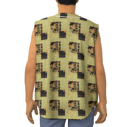 Vintage Flower Patchwork Pattern Print Sleeveless Baseball Jersey
