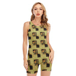 Vintage Flower Patchwork Pattern Print Sleeveless One Piece Swimsuit