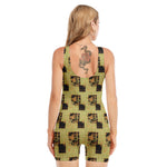 Vintage Flower Patchwork Pattern Print Sleeveless One Piece Swimsuit