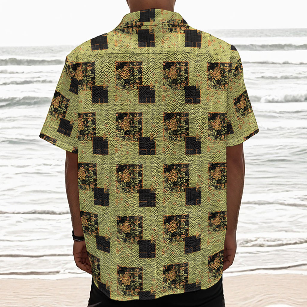Vintage Flower Patchwork Pattern Print Textured Short Sleeve Shirt