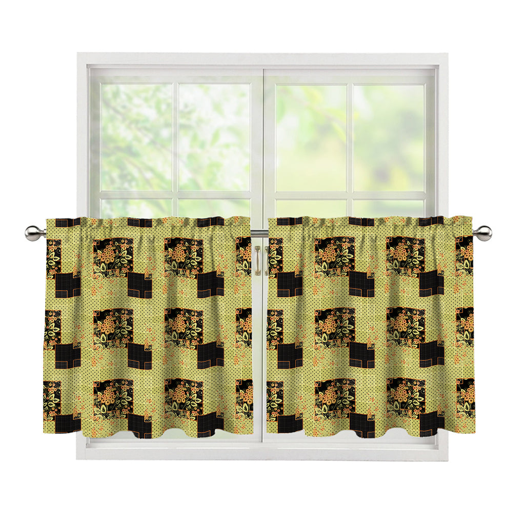 Vintage Flower Patchwork Pattern Print Tier Curtains