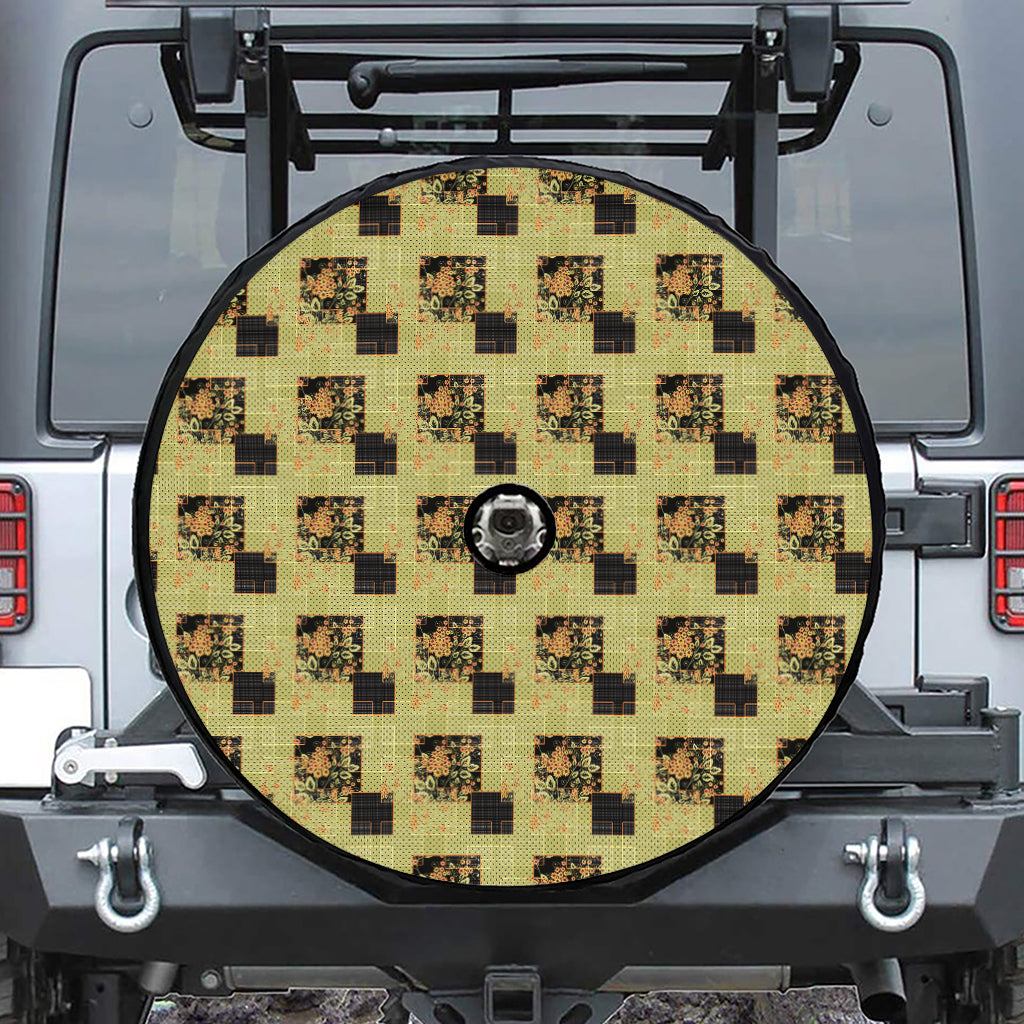 Vintage Flower Patchwork Pattern Print Tire Cover With Camera Hole