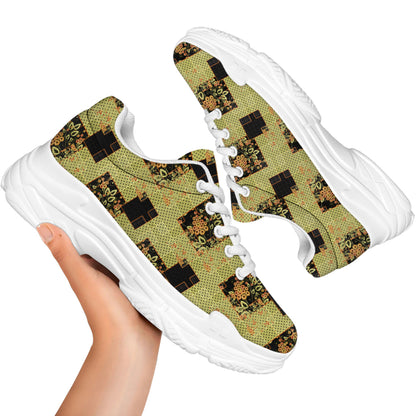 Vintage Flower Patchwork Pattern Print White Chunky Shoes