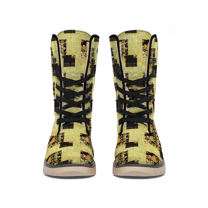Vintage Flower Patchwork Pattern Print Winter Boots