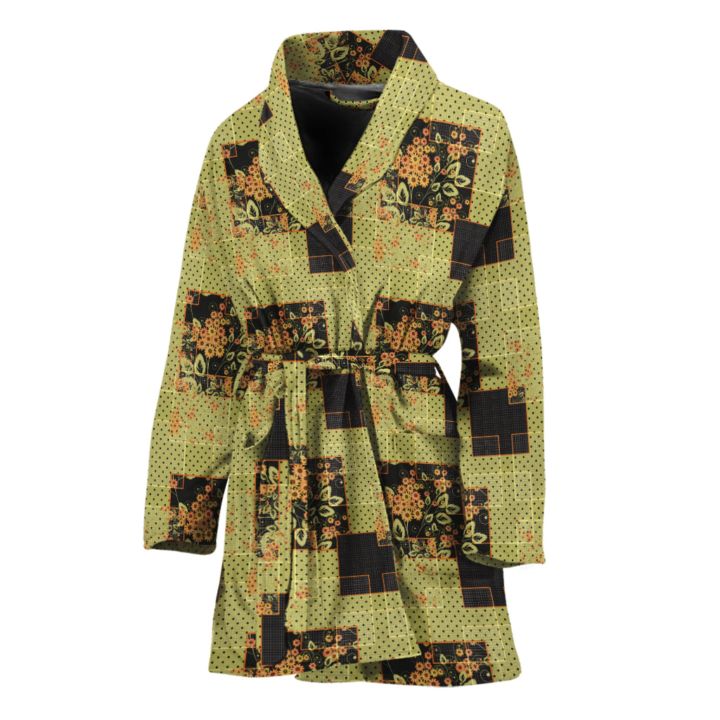 Vintage Flower Patchwork Pattern Print Women's Bathrobe