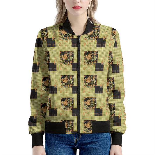 Vintage Flower Patchwork Pattern Print Women's Bomber Jacket