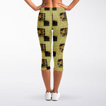 Vintage Flower Patchwork Pattern Print Women's Capri Leggings