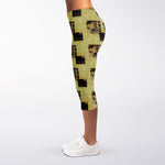 Vintage Flower Patchwork Pattern Print Women's Capri Leggings