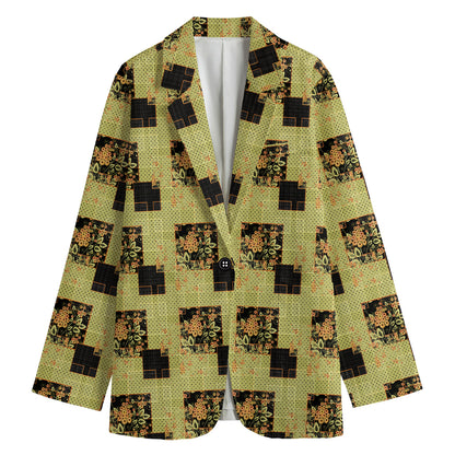 Vintage Flower Patchwork Pattern Print Women's Cotton Blazer