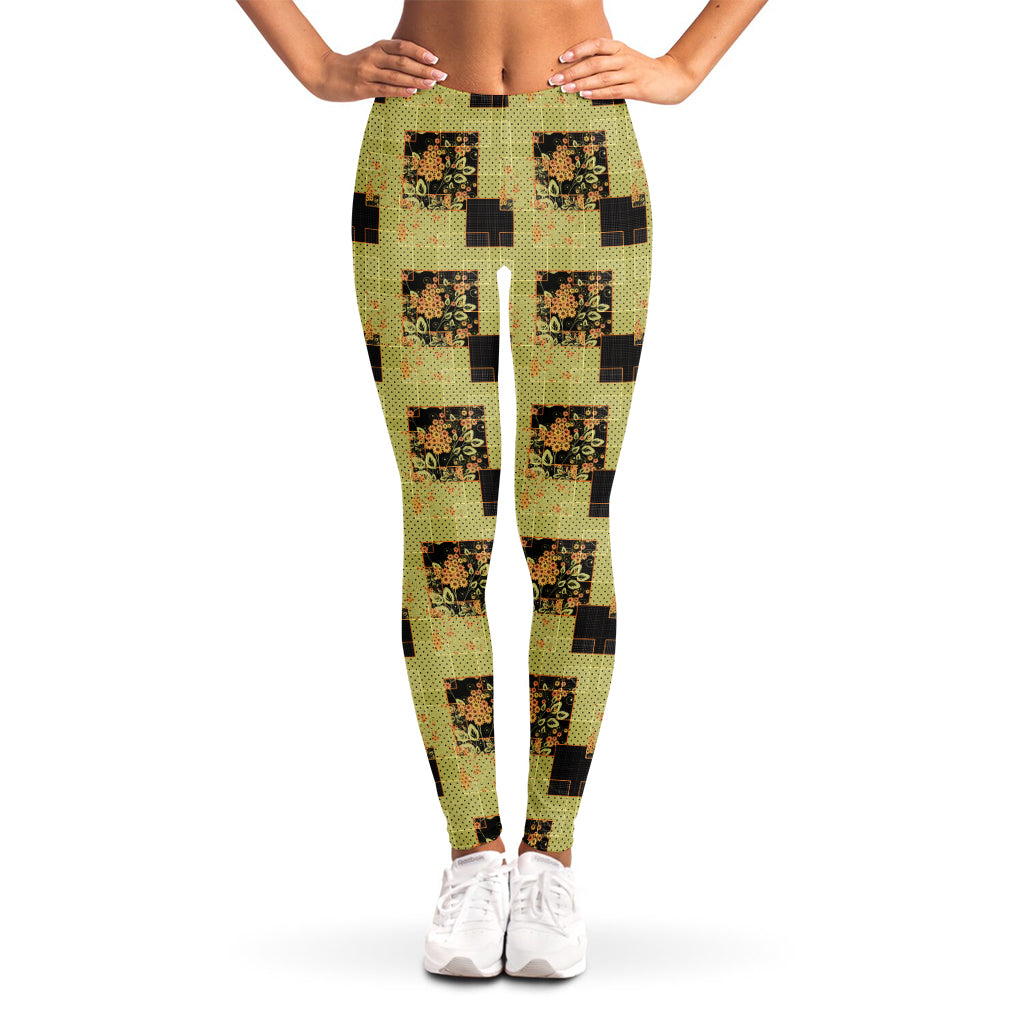 Vintage Flower Patchwork Pattern Print Women's Leggings