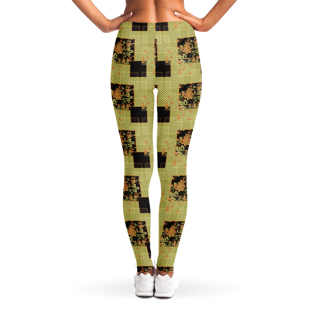 Vintage Flower Patchwork Pattern Print Women's Leggings
