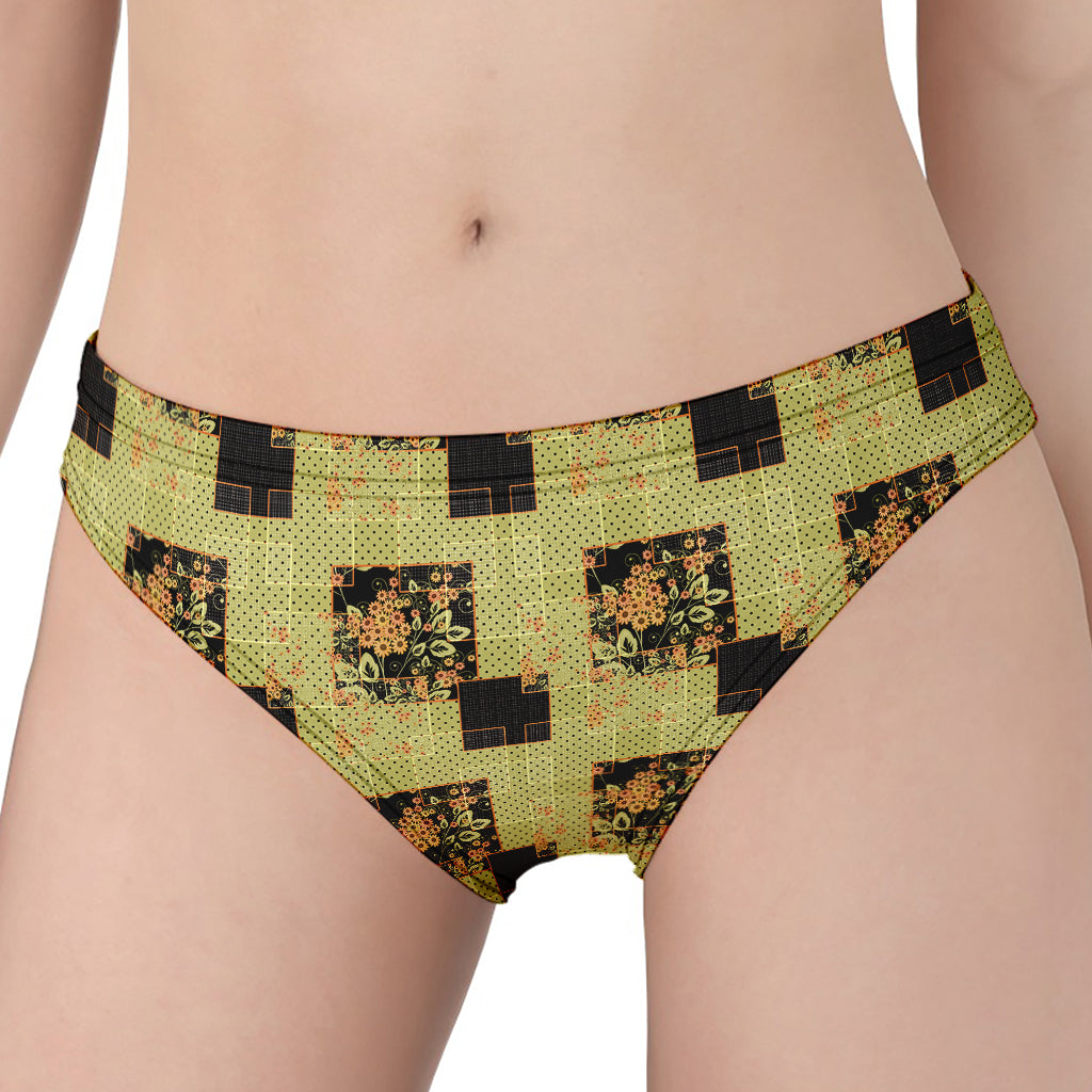 Vintage Flower Patchwork Pattern Print Women's Panties