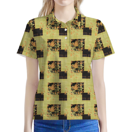 Vintage Flower Patchwork Pattern Print Women's Polo Shirt