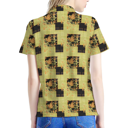 Vintage Flower Patchwork Pattern Print Women's Polo Shirt
