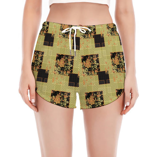 Vintage Flower Patchwork Pattern Print Women's Split Running Shorts