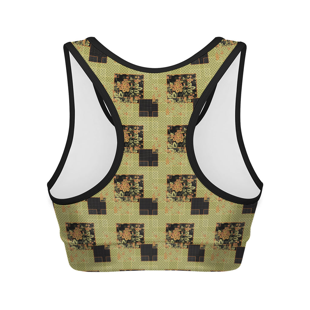 Vintage Flower Patchwork Pattern Print Women's Sports Bra