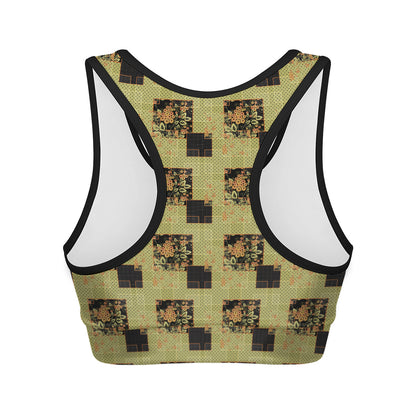 Vintage Flower Patchwork Pattern Print Women's Sports Bra