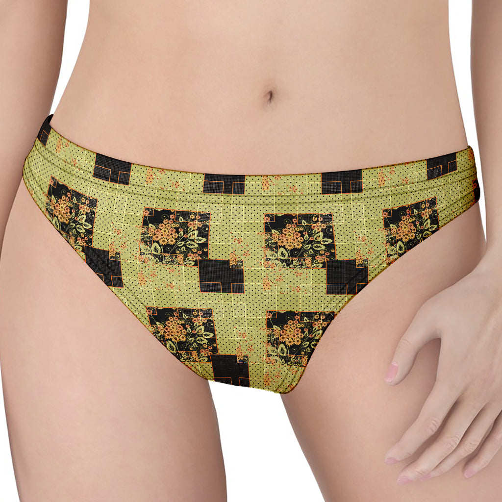 Vintage Flower Patchwork Pattern Print Women's Thong