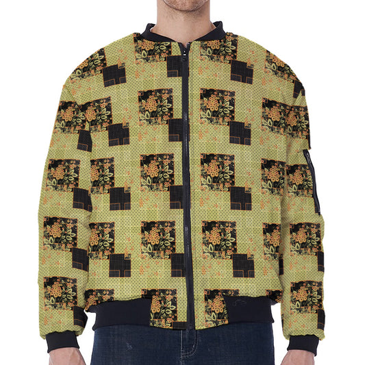 Vintage Flower Patchwork Pattern Print Zip Sleeve Bomber Jacket